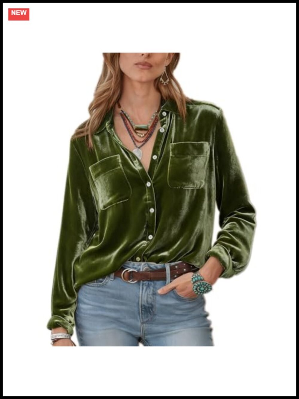 Vintage Velvet Button Down Shirt Loose Fit Blouse with Pockets